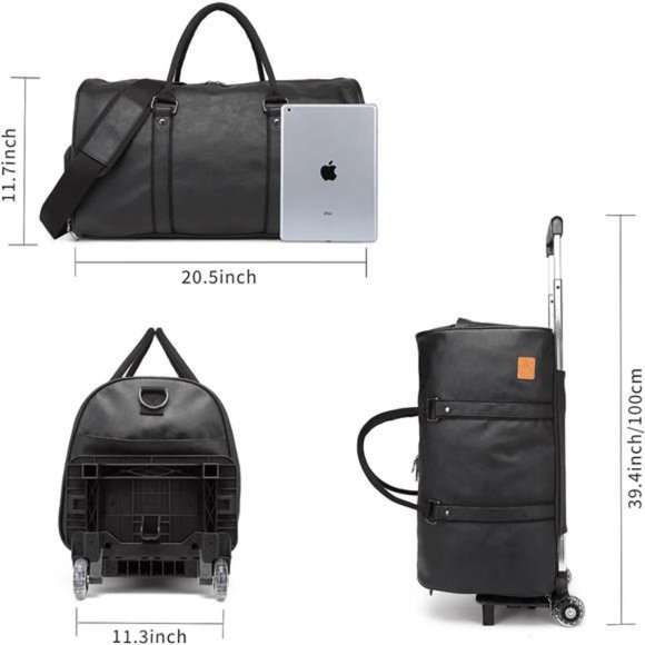 Rolling Duffel Bags with Wheels, Waterproof with Removable Rollers Black - Picture 3 of 8